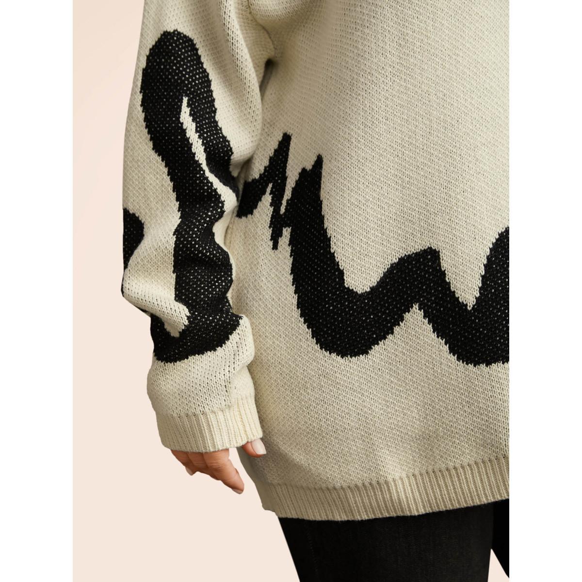 Plus Size Mystic Cat Knit Crew Neck Pullover Originalwhite Women Casual Long Sleeve Round Neck Everyday Pullovers BloomChic 12/L Product Image