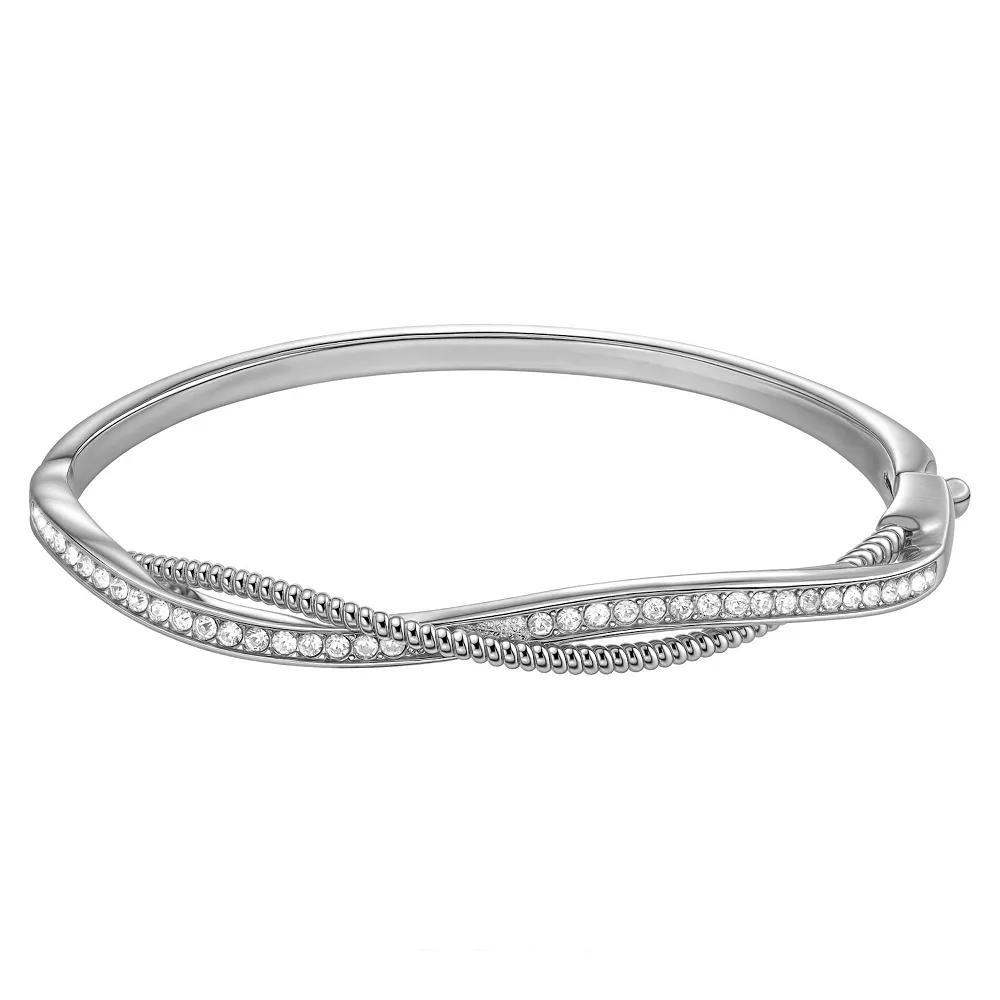 Chrystina Crystal Twist Hinged Bangle Bracelet, Women's, Size: 7.5", Silver Tone Product Image