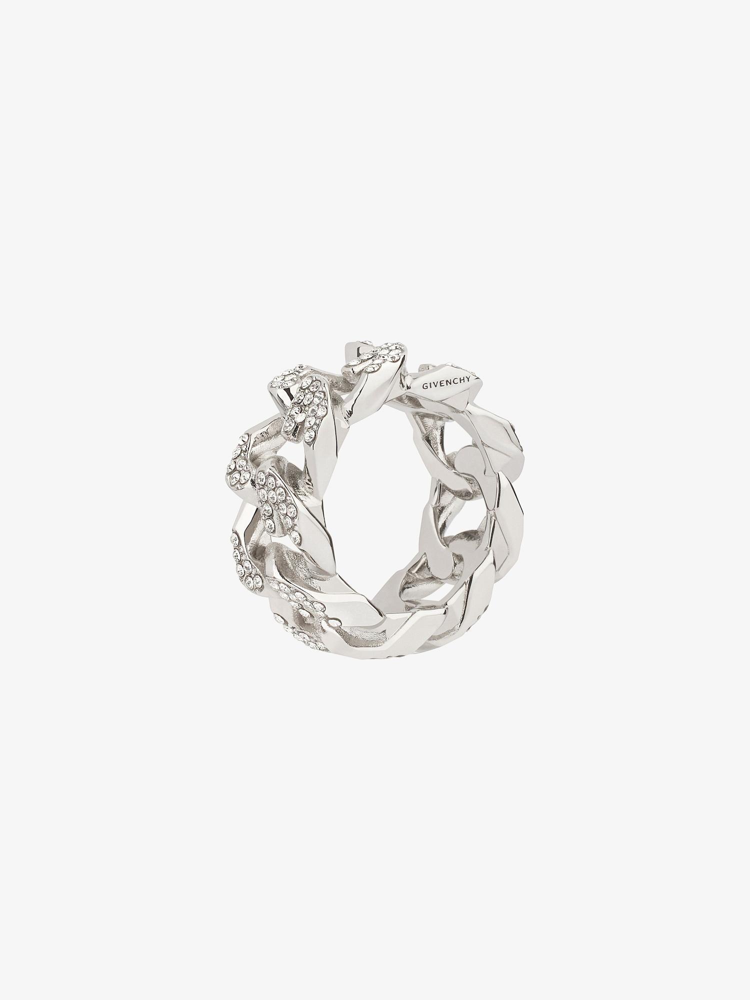 G Chain ring in metal with crystals Product Image