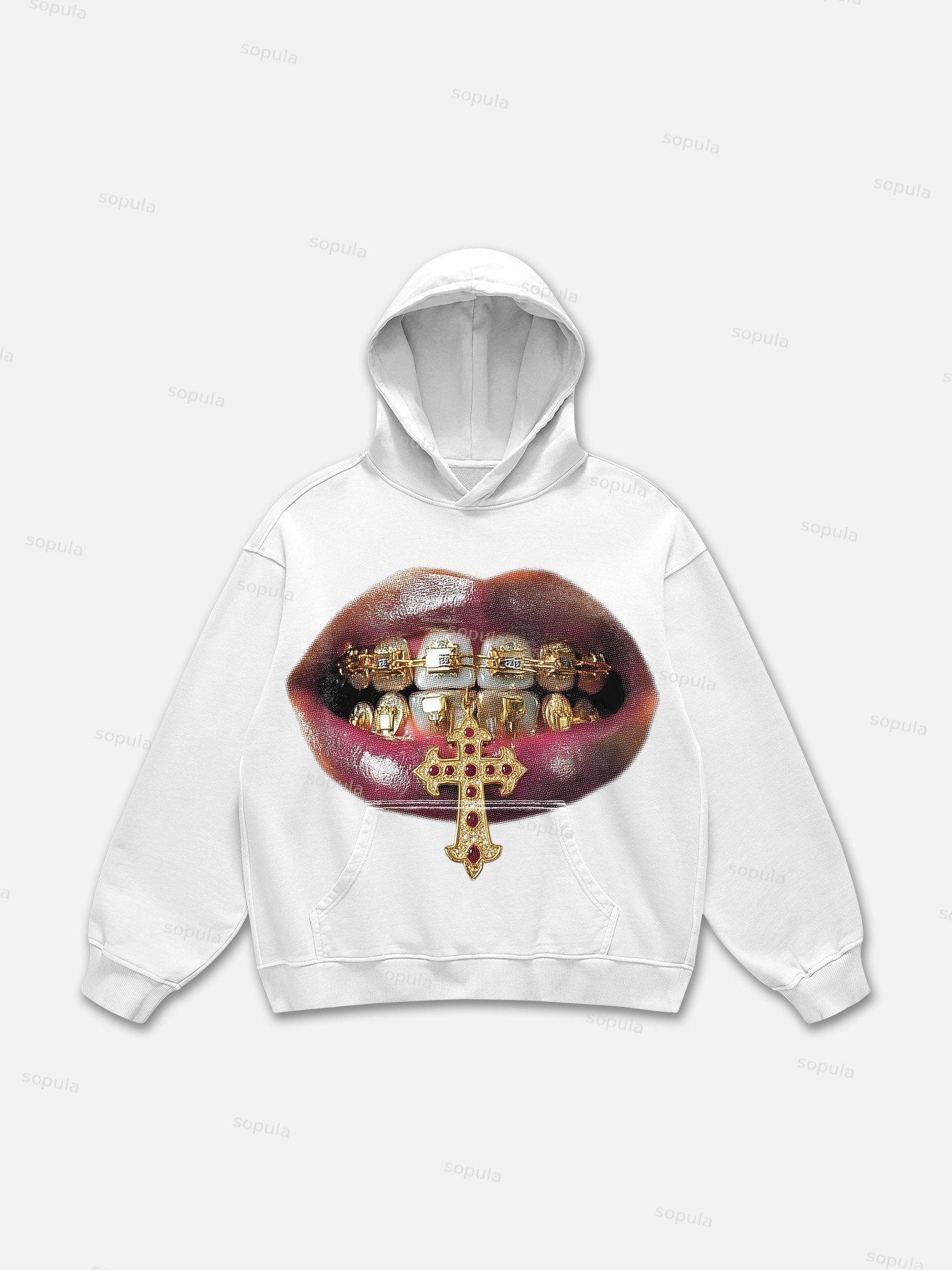 High-quality Golden Cross Gem Patch Grills Print Hoodie Product Image