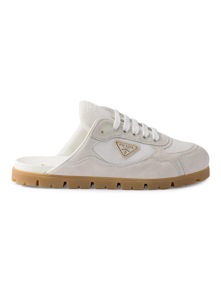 Prada Womens Trail Mesh Fabric and Suede Mules Product Image