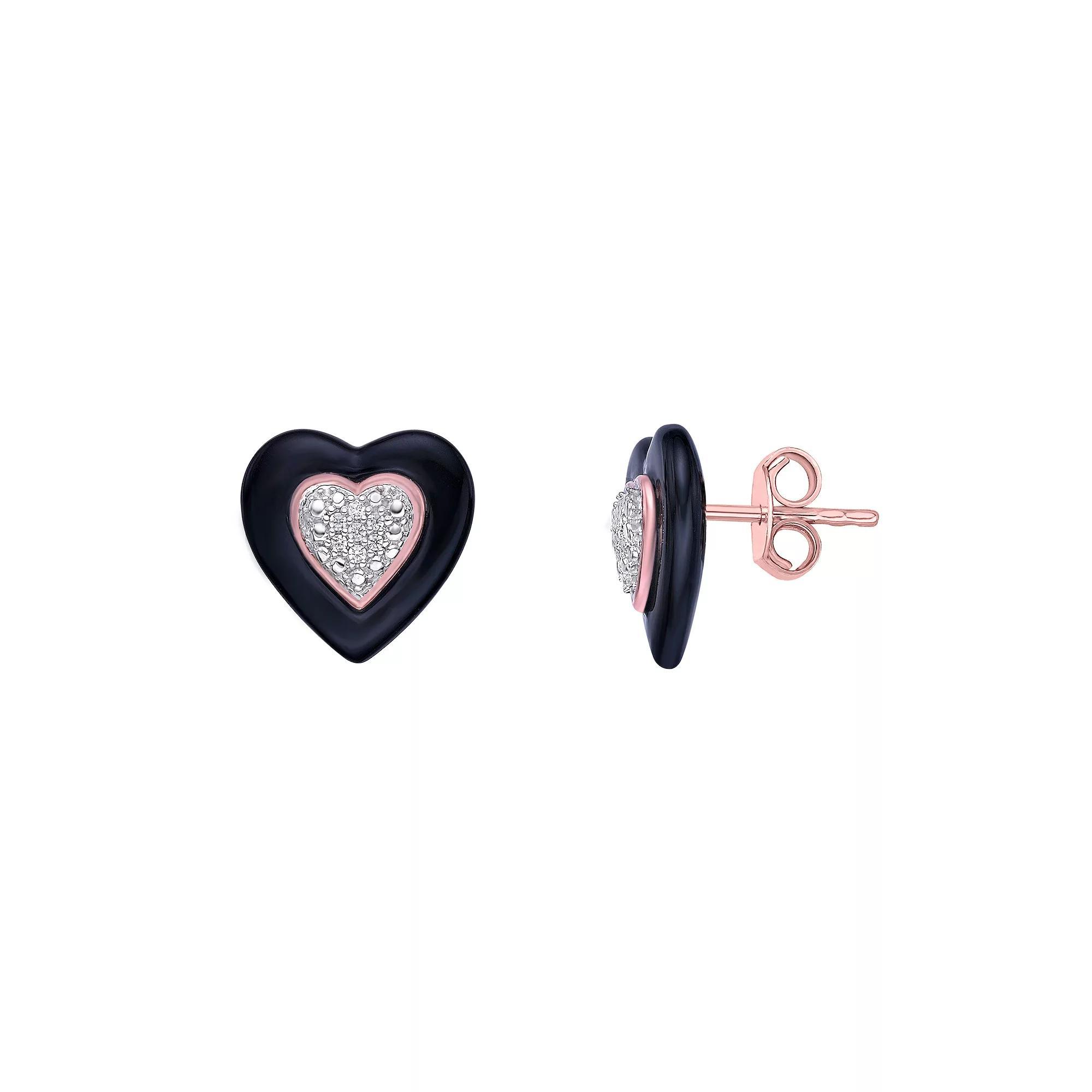 Gemminded 18k Rose Gold Over Silver Diamond Accent Heart Stud Earrings, Women's, Pink Tone Product Image