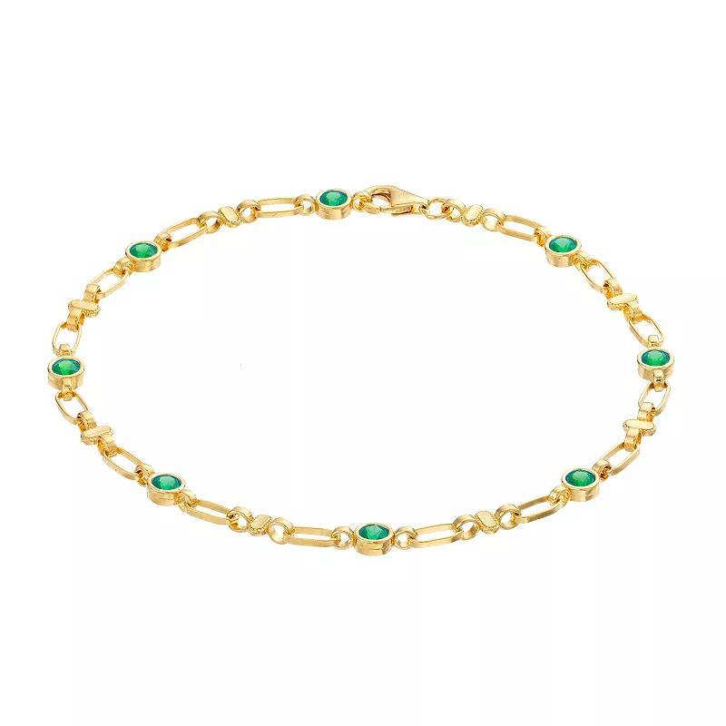 Kristen Kesho Sterling Silver Lab-Created Sapphire Oval Link Bracelet, Womens Gold Tone Product Image
