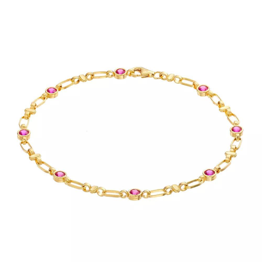 Kristen Kesho Sterling Silver Lab-Created Ruby Oval Link Bracelet, Women's, Size: 7.5", Gold Tone Product Image