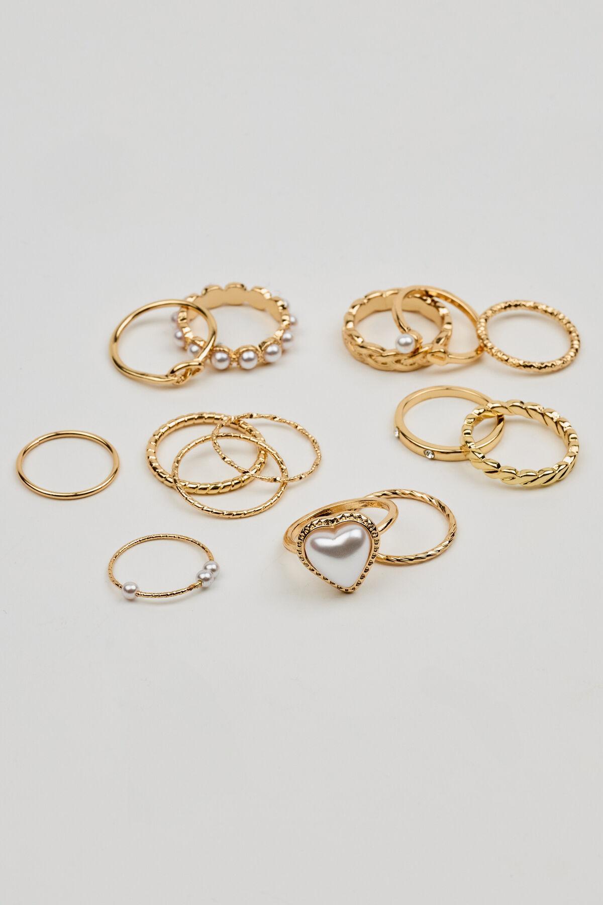 Set of 14 Pearl Heart & Delicate Rings Product Image