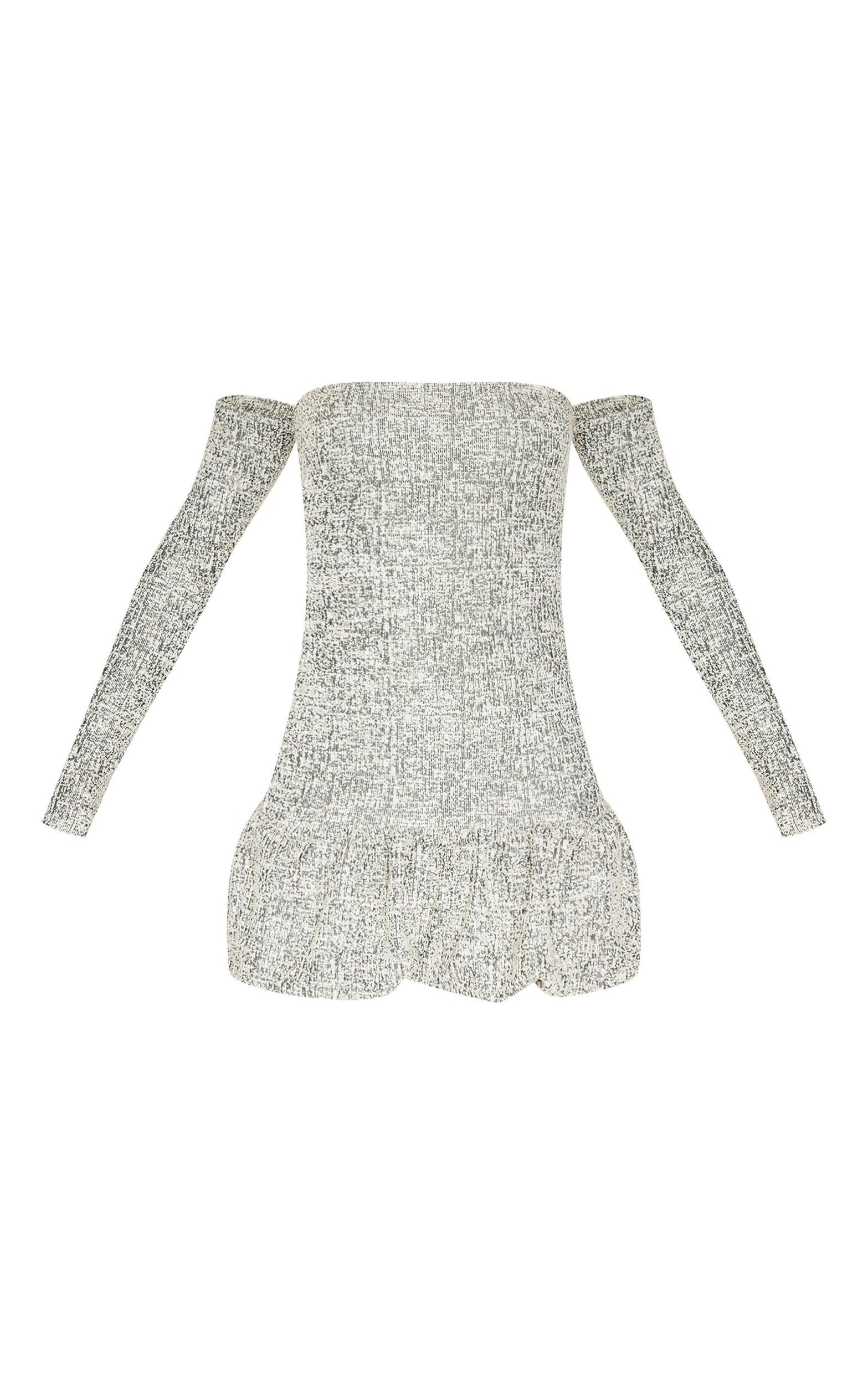 Khaki Bardot Boucle Puffball Mini Dress Product Image