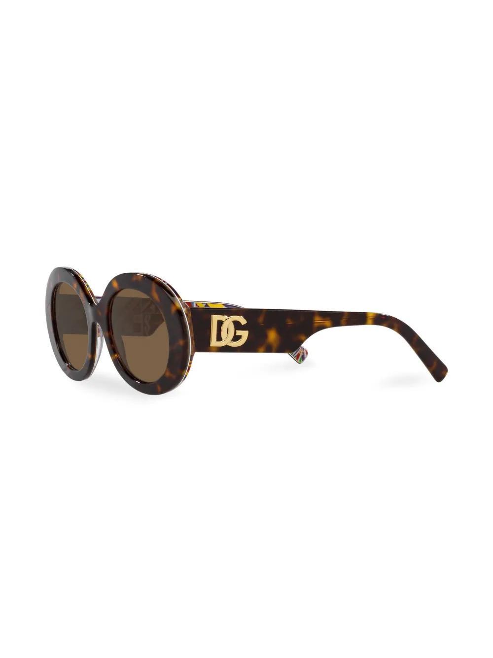 DOLCE & GABBANA Tortoiseshell-effect Round-frame Sunglasses In Braun Product Image