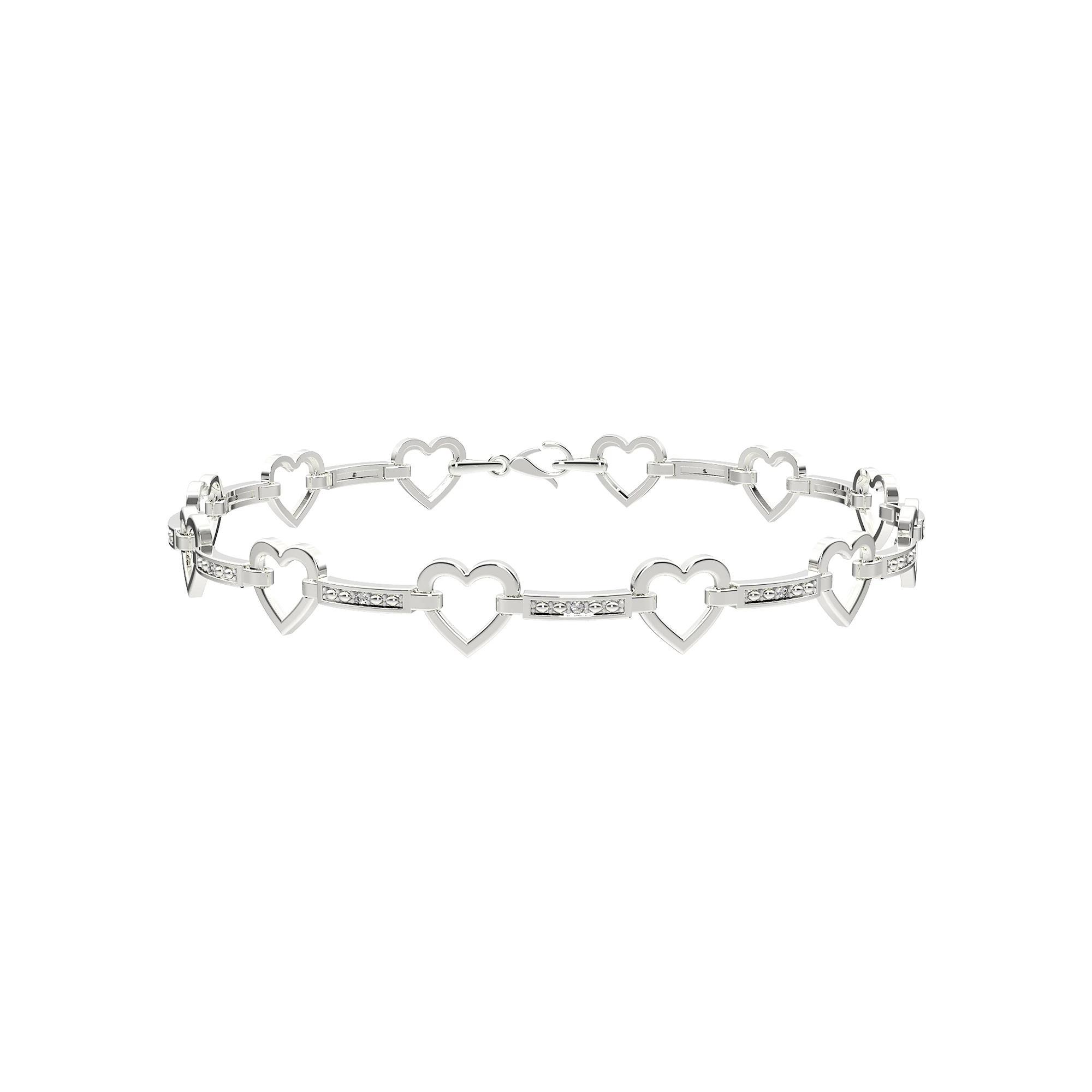Sterling Silver Diamond Accent Heart Bracelet, Women's, Size: 7.25" Product Image