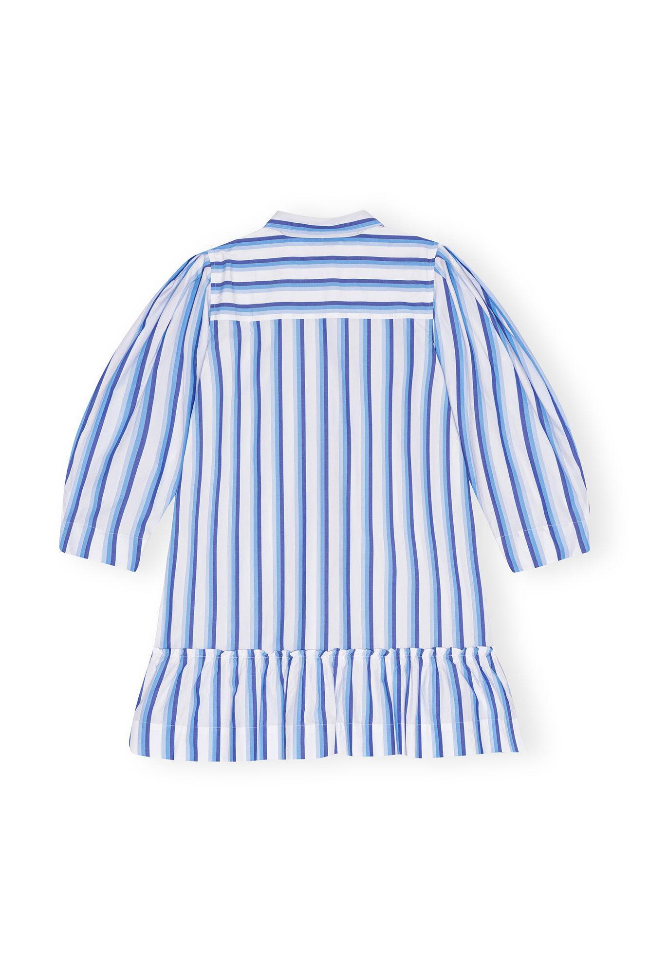 Blue Striped Cotton Mini Shirt Dress Product Image