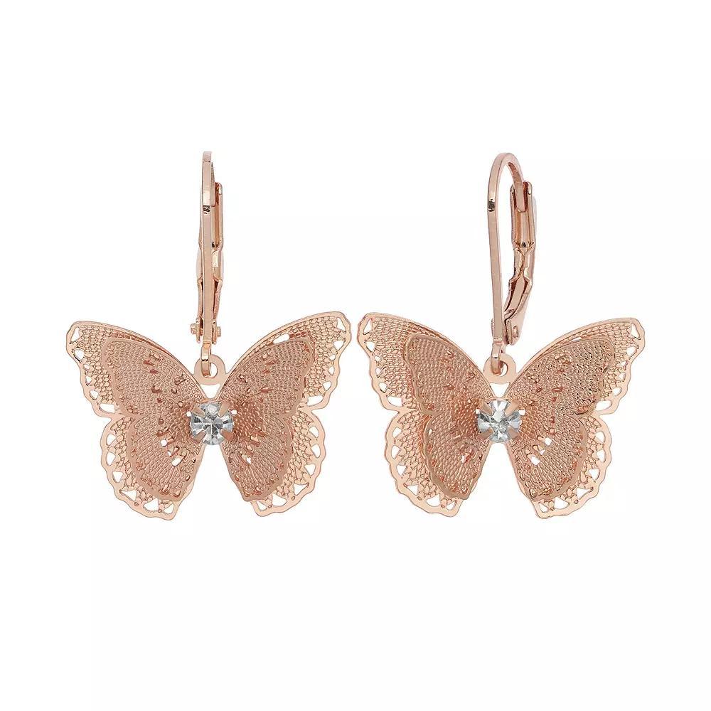 LC Lauren Conrad Butterfly Drop Earrings, Women's, Pink Tone Product Image