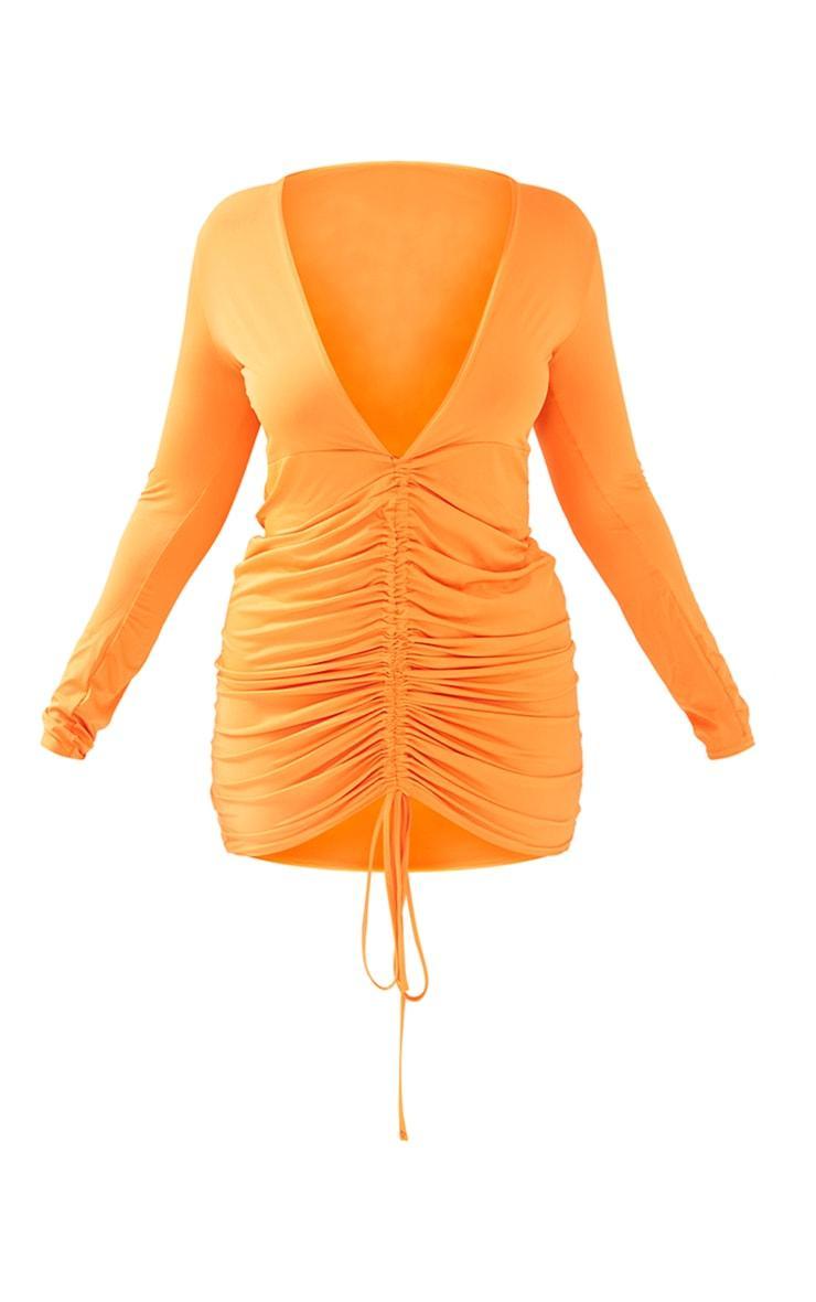  Plus Orange Ruched Plunge Front Bodycon Dress Product Image