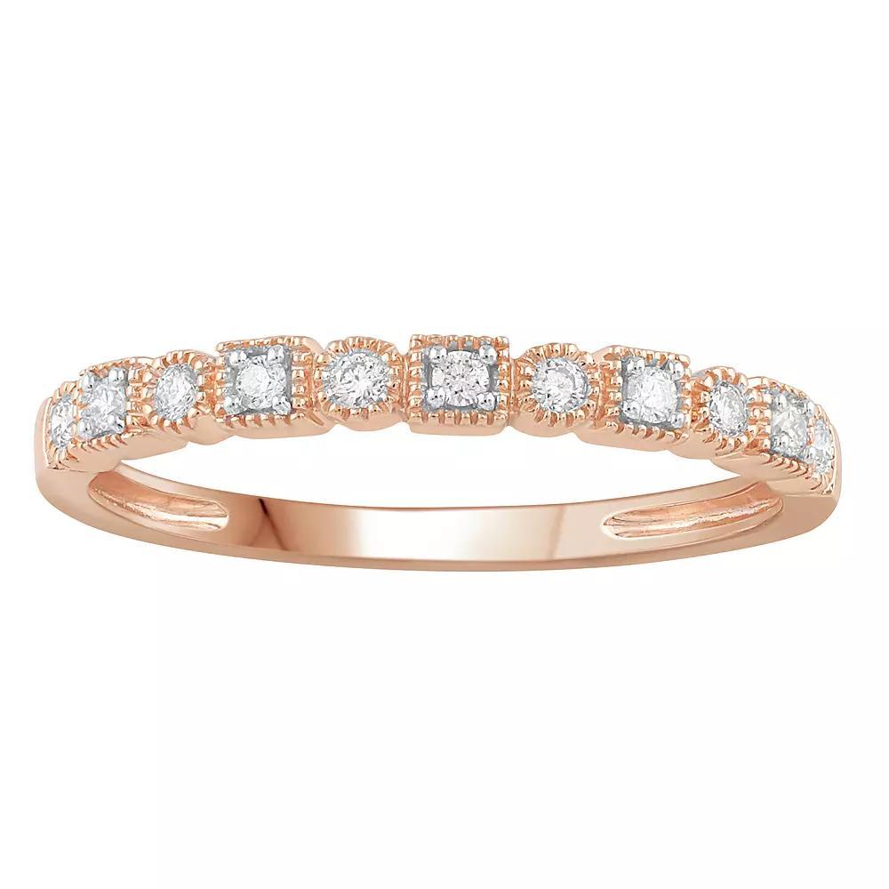 10k Rose Gold 1/10 Carat T.W. Diamond Milgrain Band Ring, Women's, Size: 8, Pink Product Image
