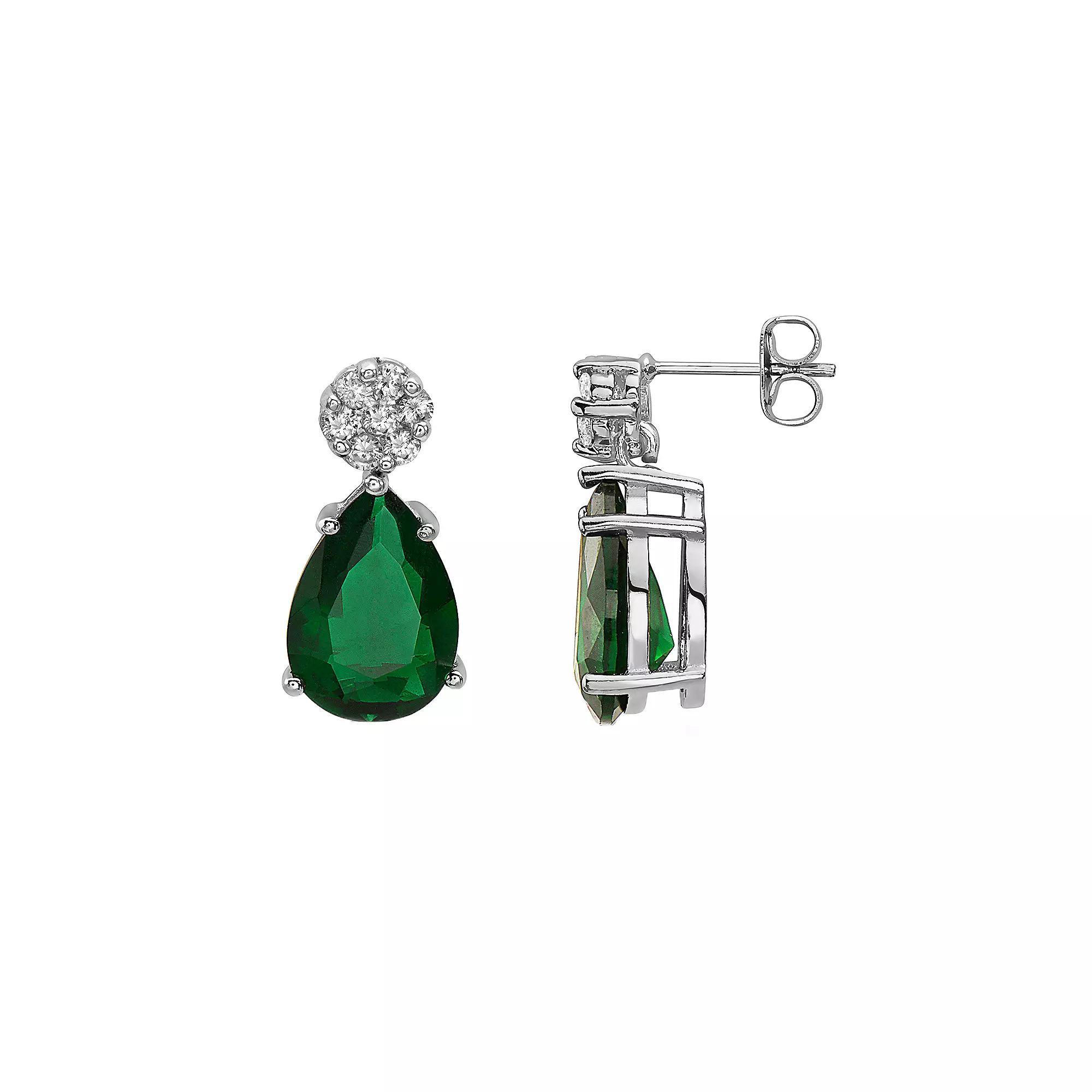 Sterling Silver Green Cubic Zirconia Drop Earrings, Womens Product Image