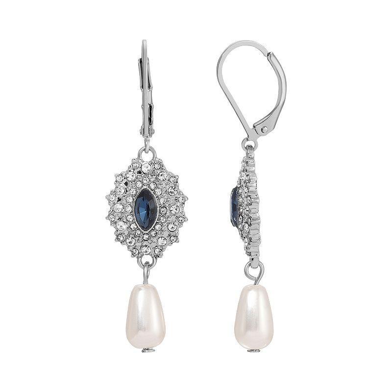 1928 Silver Tone Crystal & Simulated Pearl Starburst Drop Earrings, Women's, Red Product Image