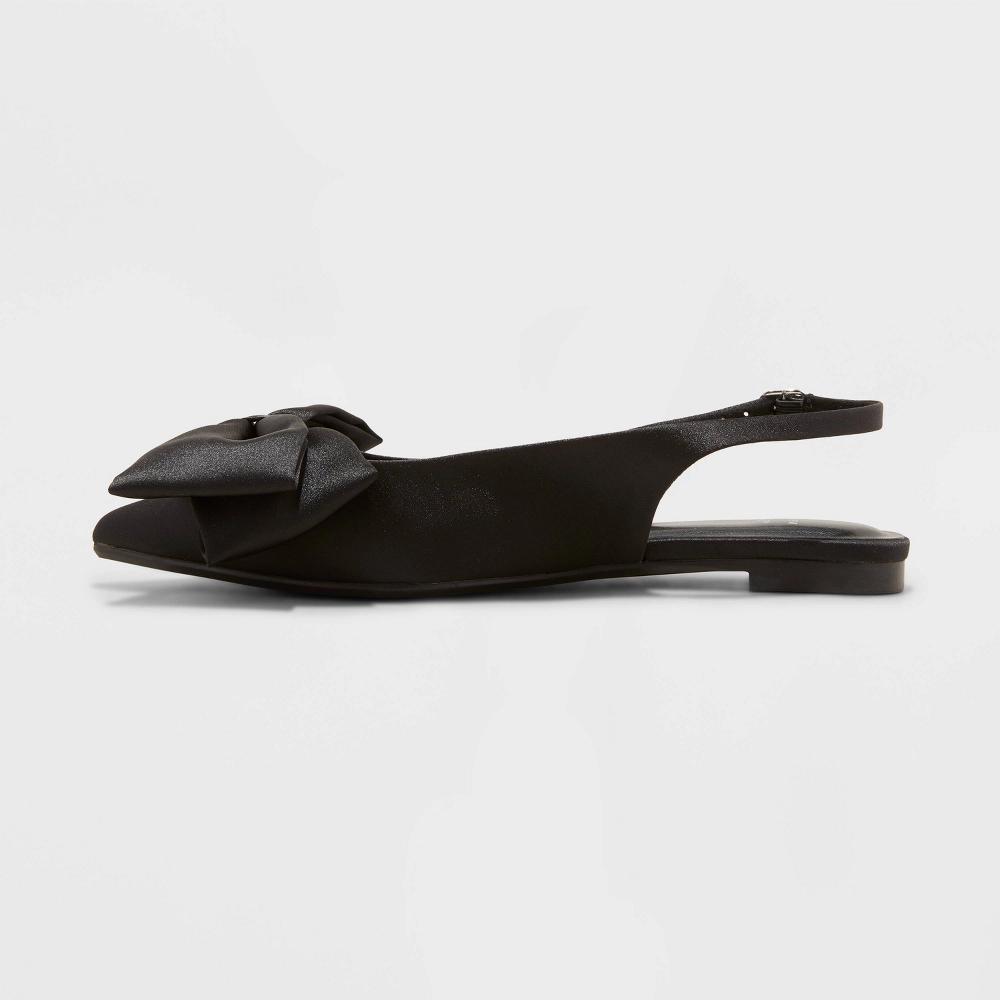 Women's Shelby Bow Slingback Ballet Flats with Memory Foam Insole - A New Day™ Black Product Image