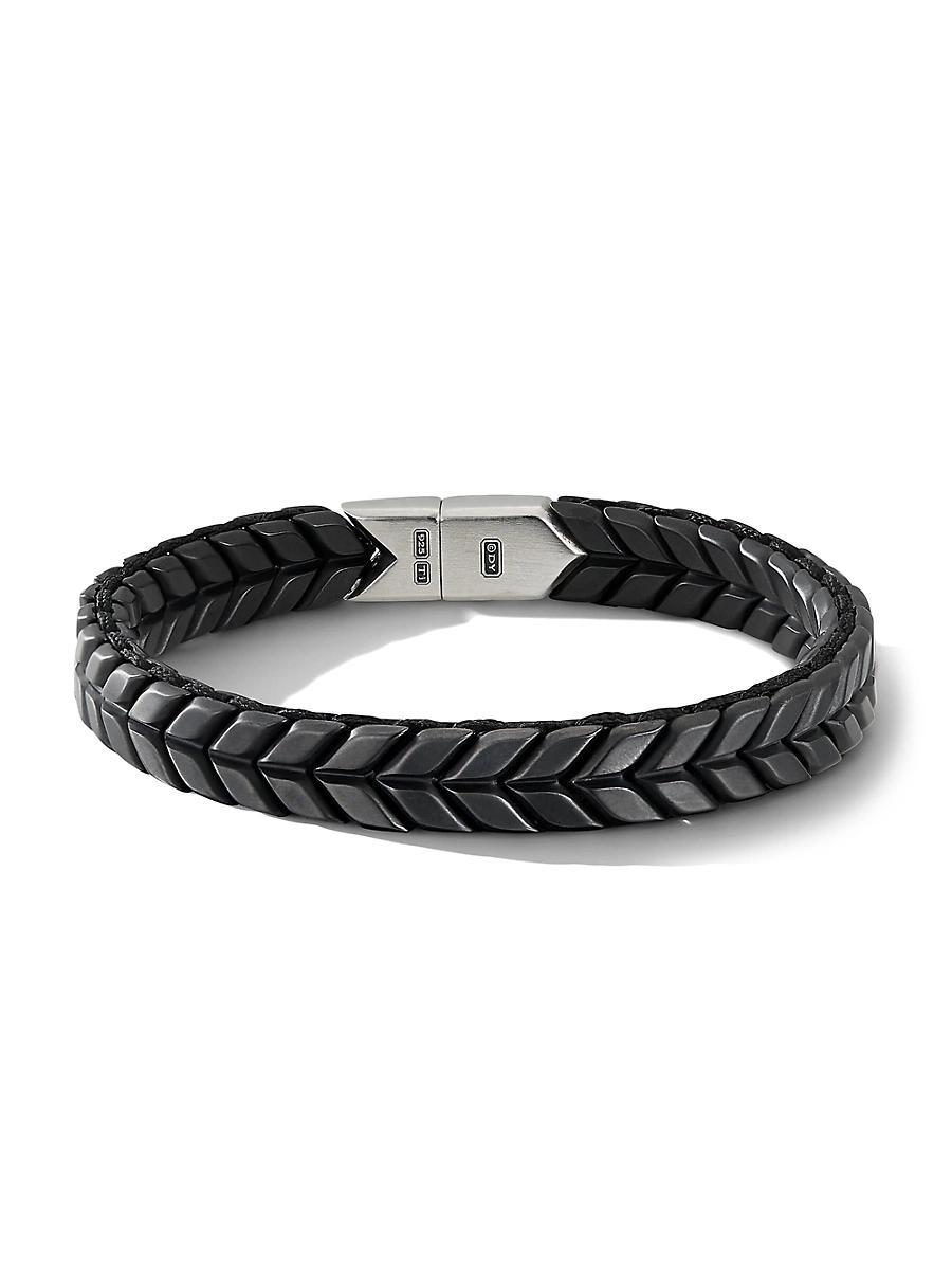 Mens Chevron Woven Bracelet in Black Titanium and Black Nylon, 9mm Product Image