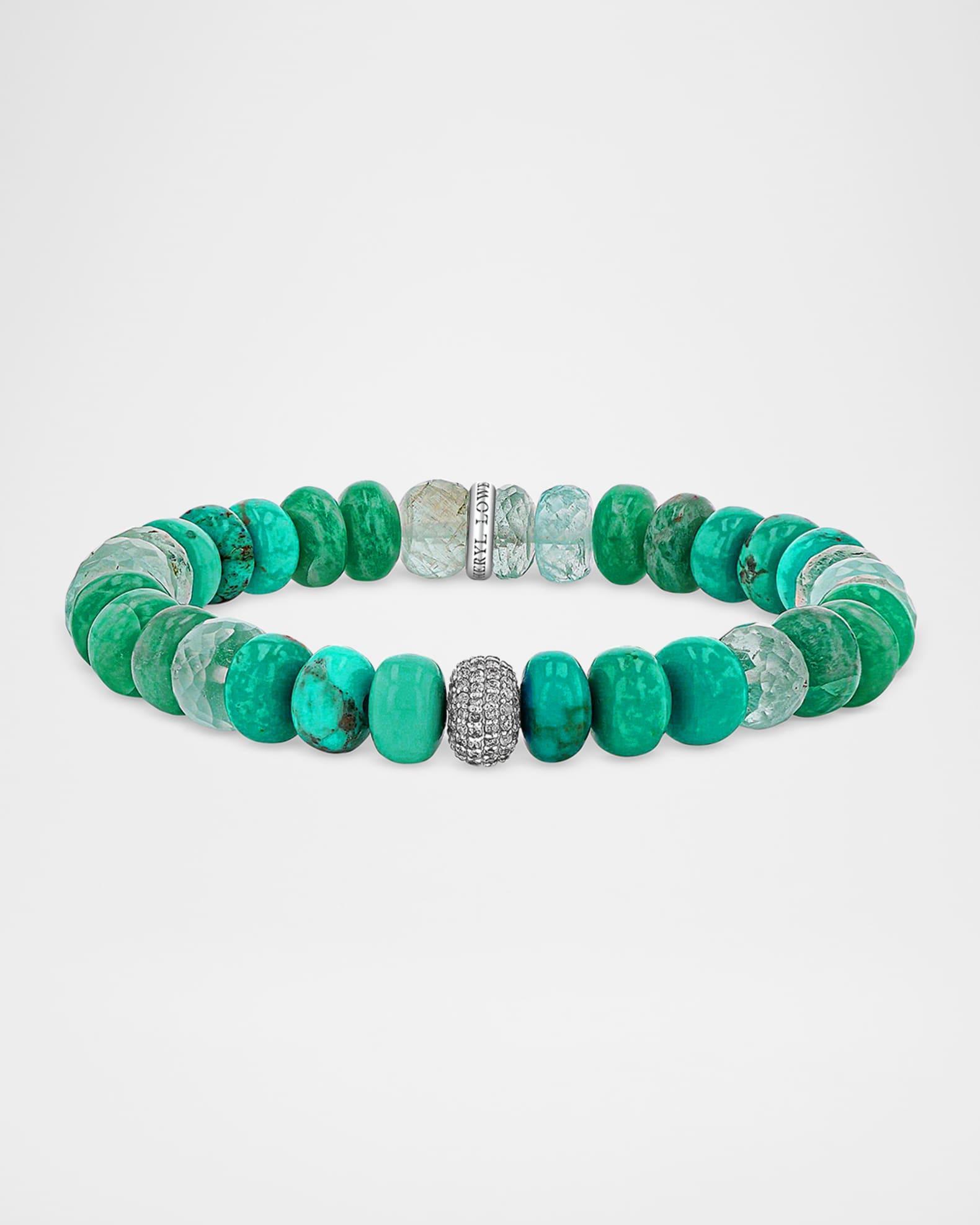 Sterling Silver and Mixed Blue Bead Bracelet with Diamonds Product Image