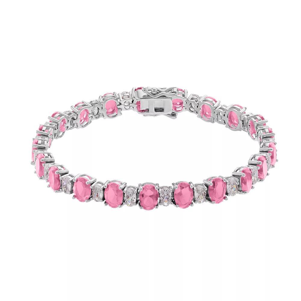 Sterling Silver Oval Cubic Zirconia Tennis Bracelet, Womens Pink Product Image