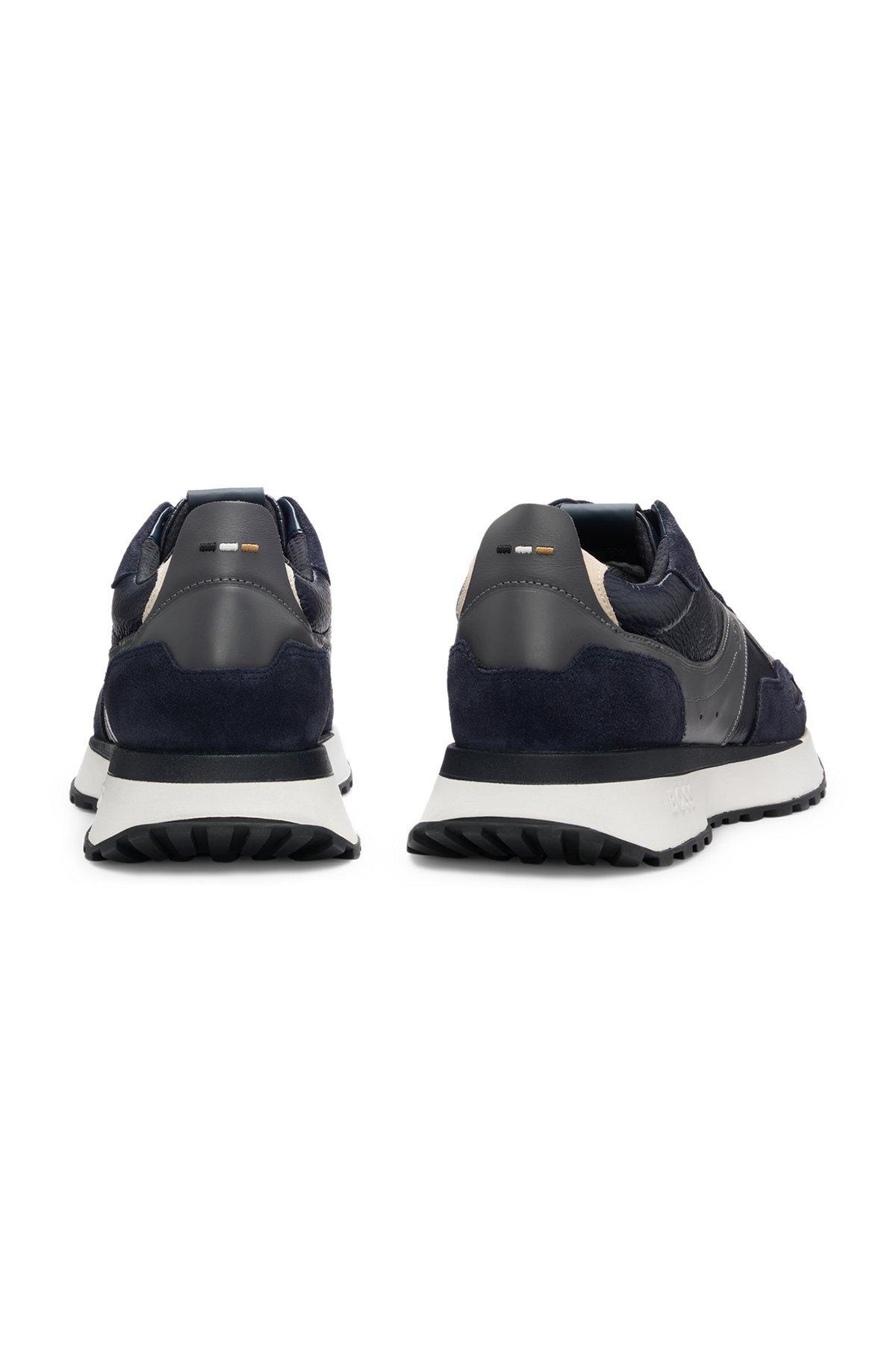 BOSS - Trainers in tumbled leather with supportive outsole - Light Blue Product Image