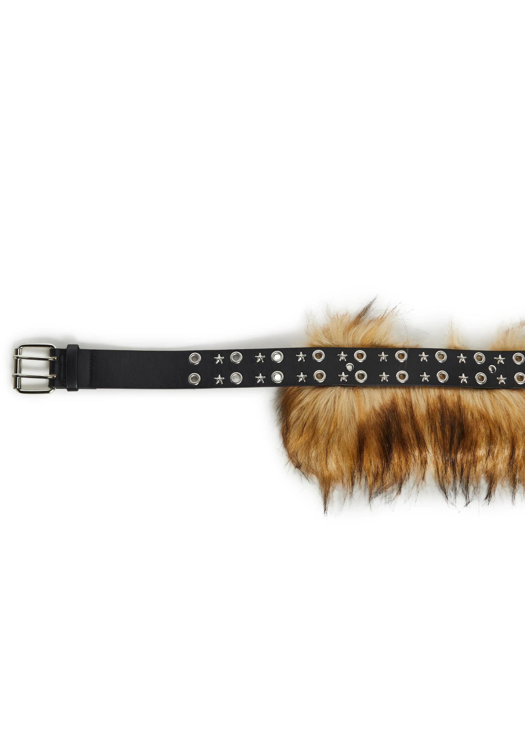 Festival Vegan Leather Faux Fur Studded Belt Club Exx - Brown Product Image