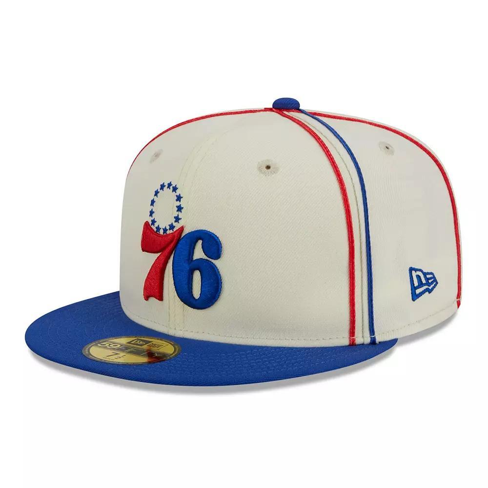 Men's New Era Cream/Royal Philadelphia 76ers Piping 2-Tone 59FIFTY Fitted Hat, Size: 7 7/8, 76r Beige Product Image