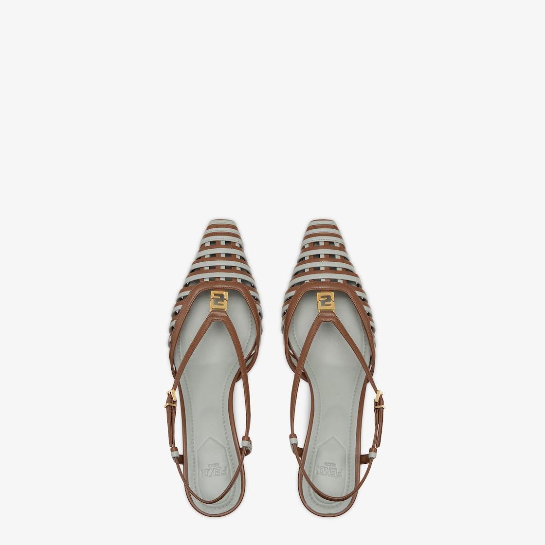 Fendi FFoldBrown and matcha green leather low-heeled slingbacks Product Image
