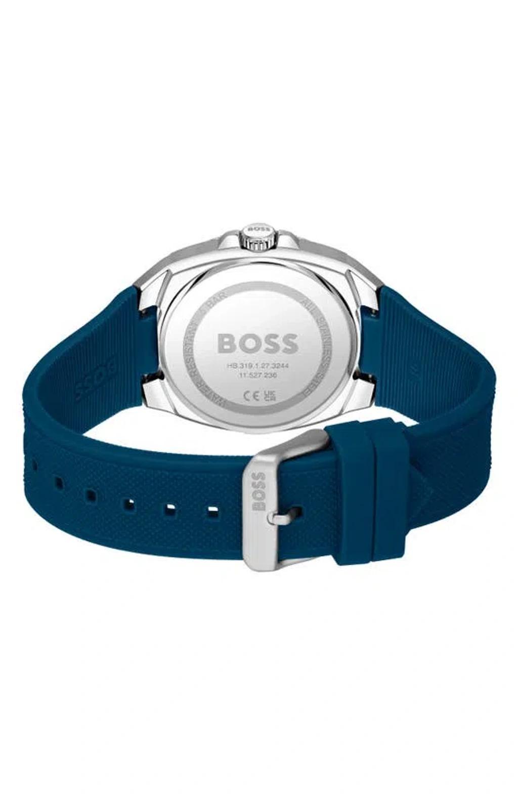 HUGO BOSS Silicone-logo-strap Watch With Blue Guilloch Dial Men's Watches In Assorted-pre-pack Product Image
