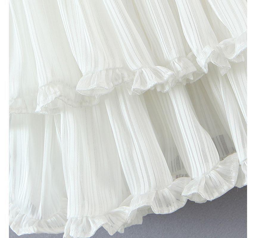 Tie-Shoulder Plain Shirred Mini A-Line Layered Dress Product Image