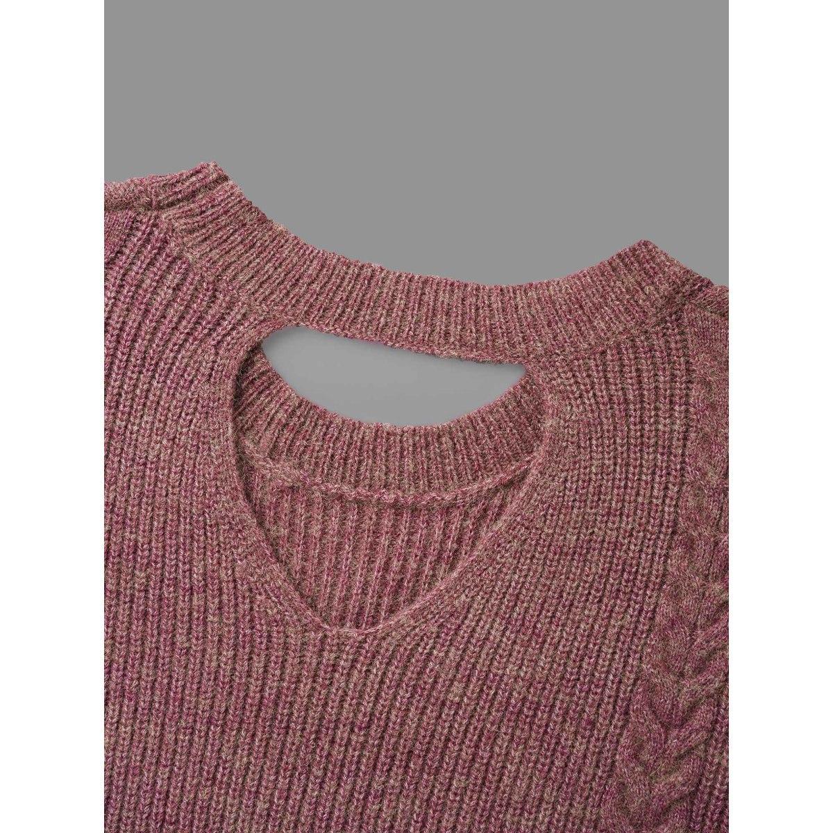 Plus Size Plain Textured Cable Knit Backless Pullover Lilac Women Casual Loose Long Sleeve Round Neck Everyday Pullovers BloomChic 28/5X Product Image