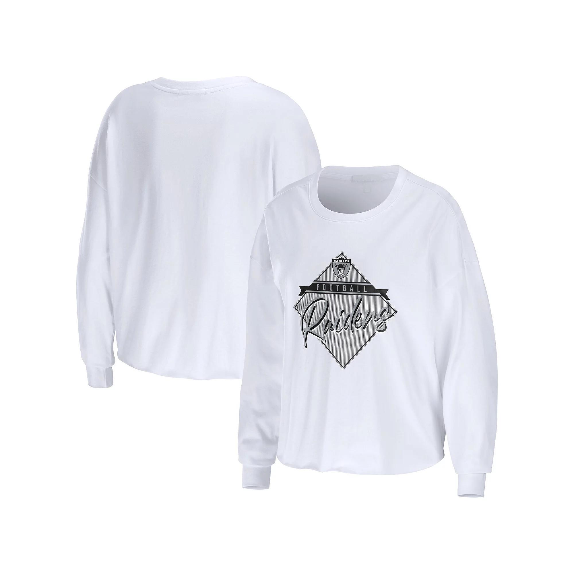 Women's WEAR by Erin Andrews White Las Vegas Raiders Domestic Cropped Long Sleeve T-Shirt, Size: Medium, Lvr White Product Image