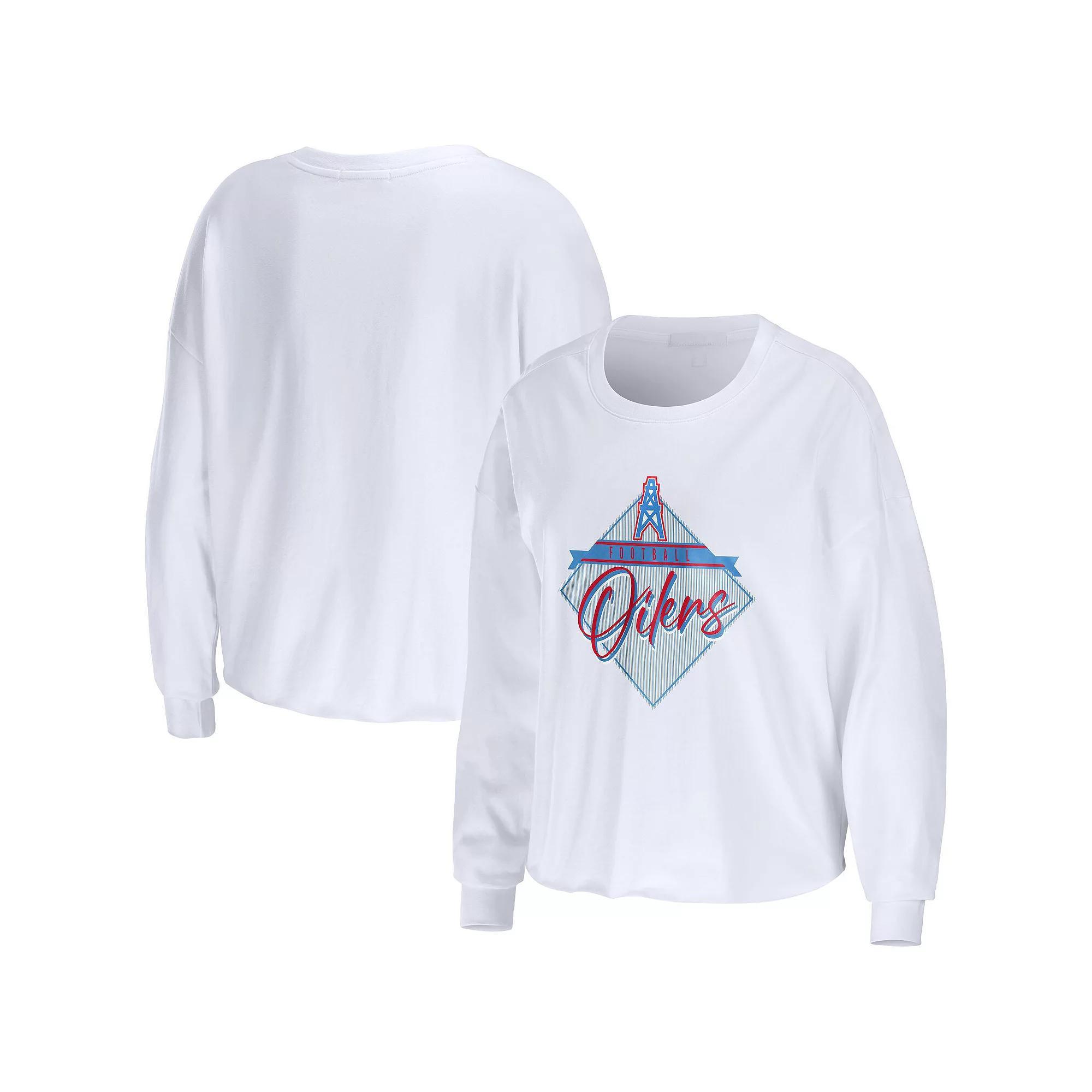 Women's WEAR by Erin Andrews White Houston Oilers Gridiron Classics Domestic Cropped Long Sleeve T-Shirt, Size: XL, Nfl White Product Image