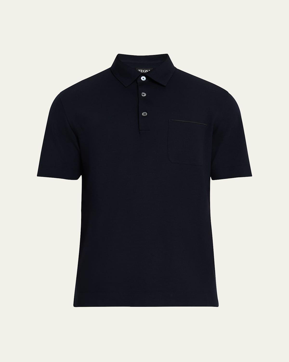 Mens Leather-Trim Pocket Polo Shirt Product Image