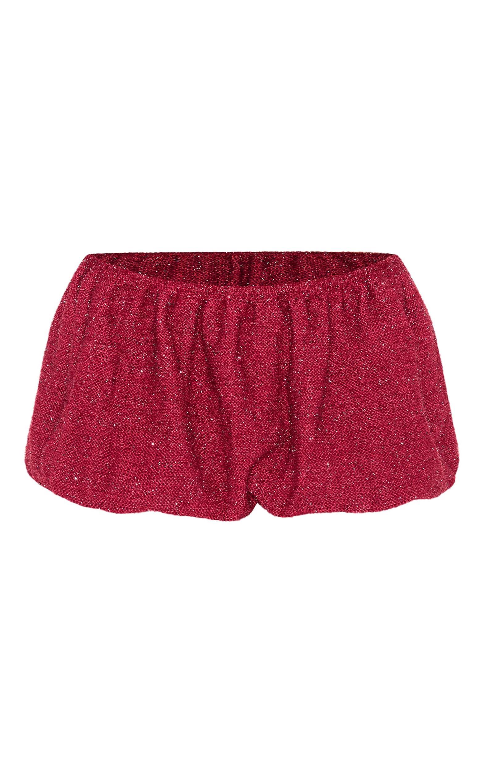 Wine Tinsel Knit Detail Puffball Skirt Product Image