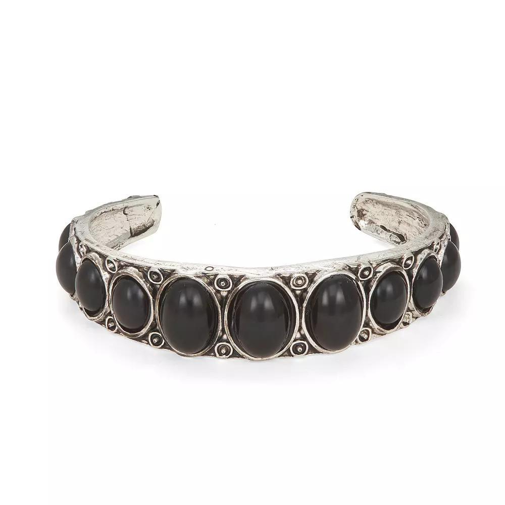 Emberly Silver Tone Statement Bangle Bracelet, Women's, Black Product Image