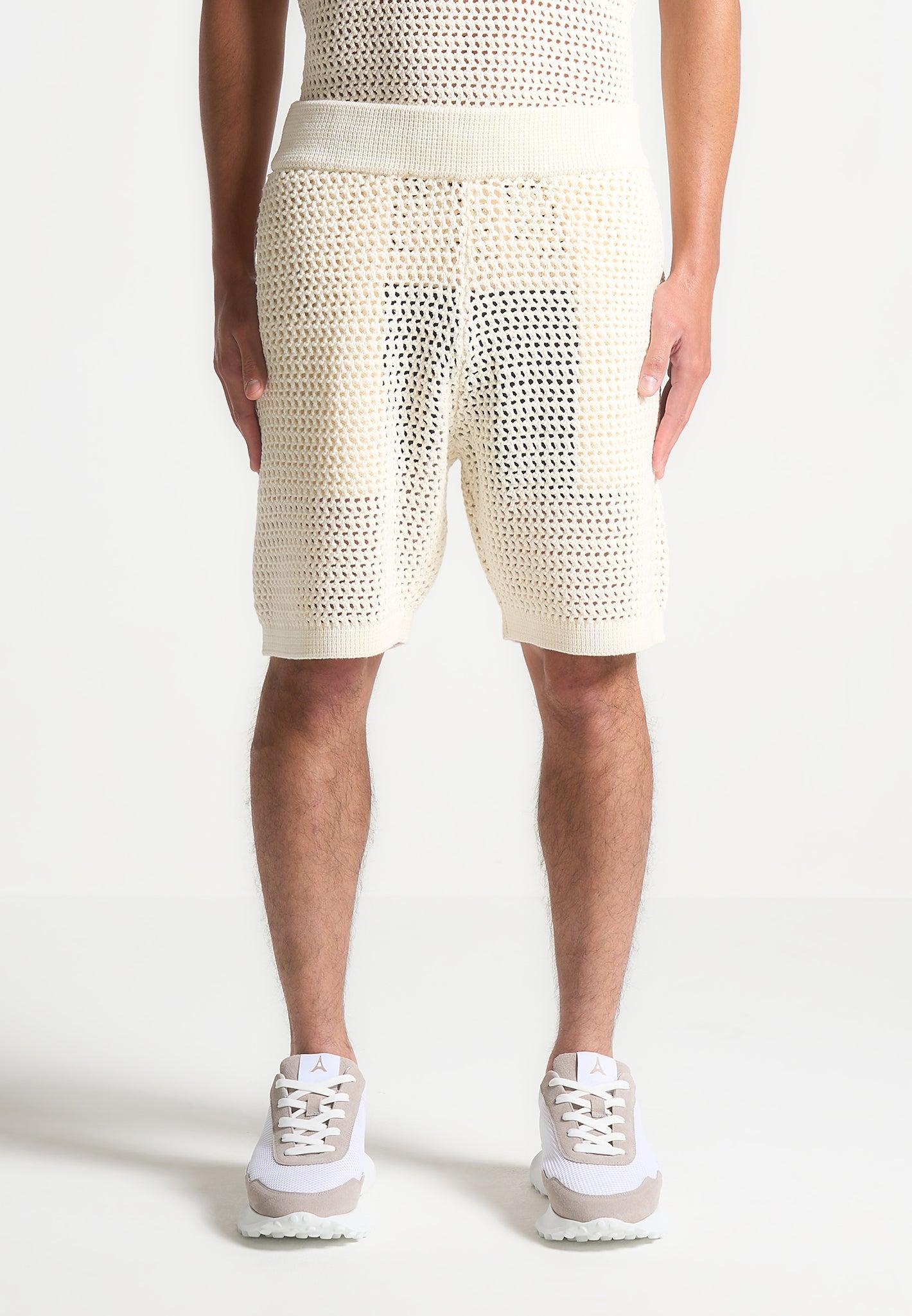 Crochet Knit Shorts - Cream Male Product Image