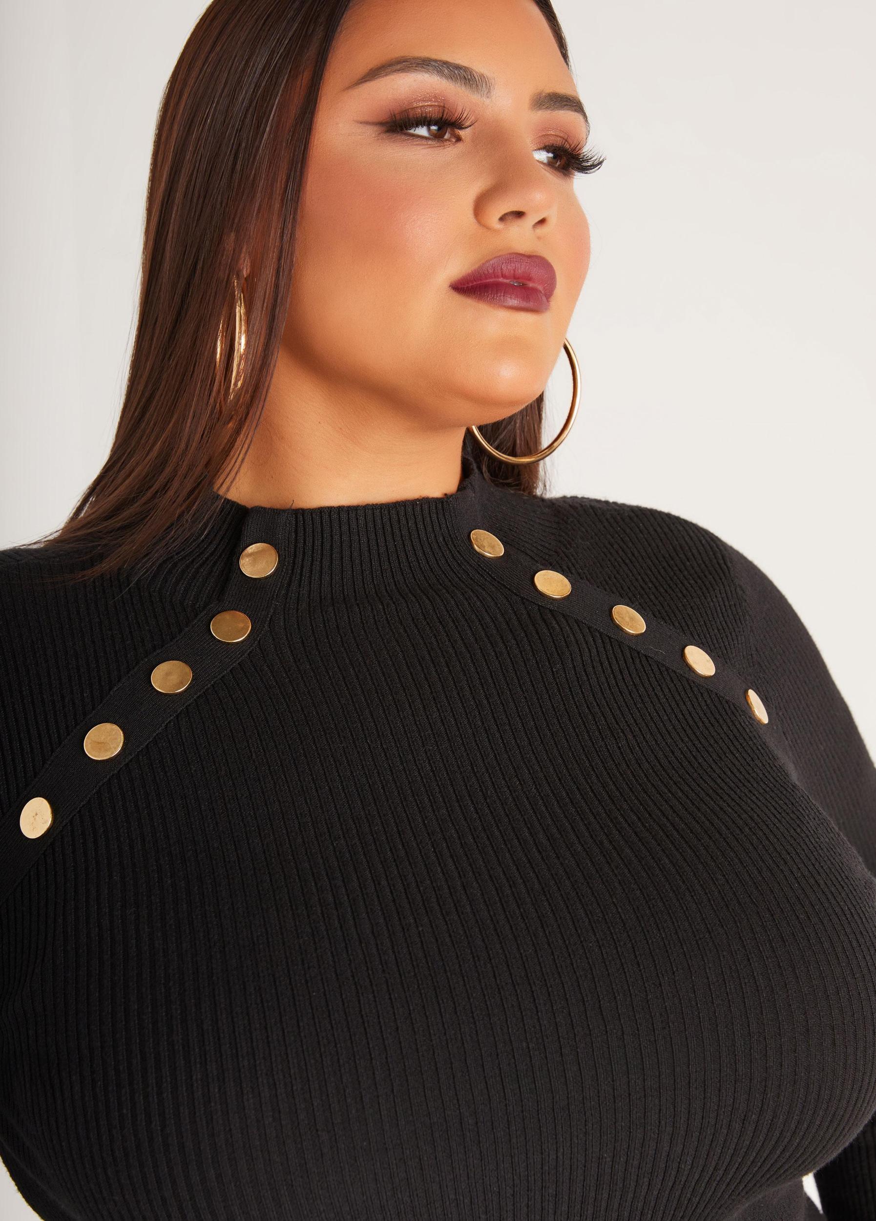 Plus Size Button Embellished Sweater Ashley Stewart Product Image
