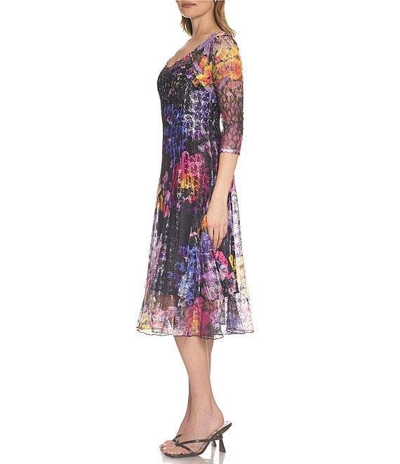 Komarov Lace V-Neck Pleated Midi Dress Product Image