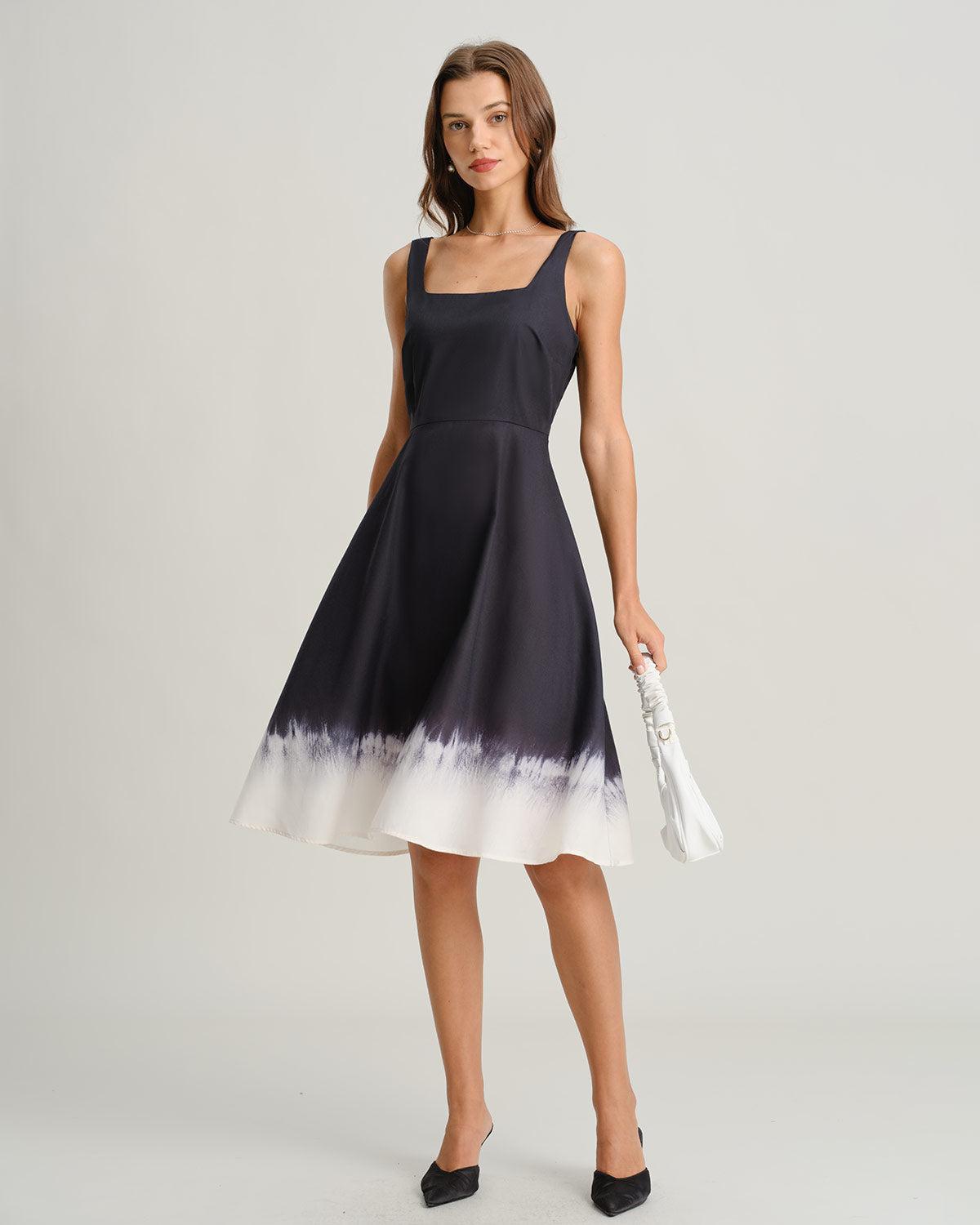 Black Contrast Square Neck Slip Midi Dress Product Image