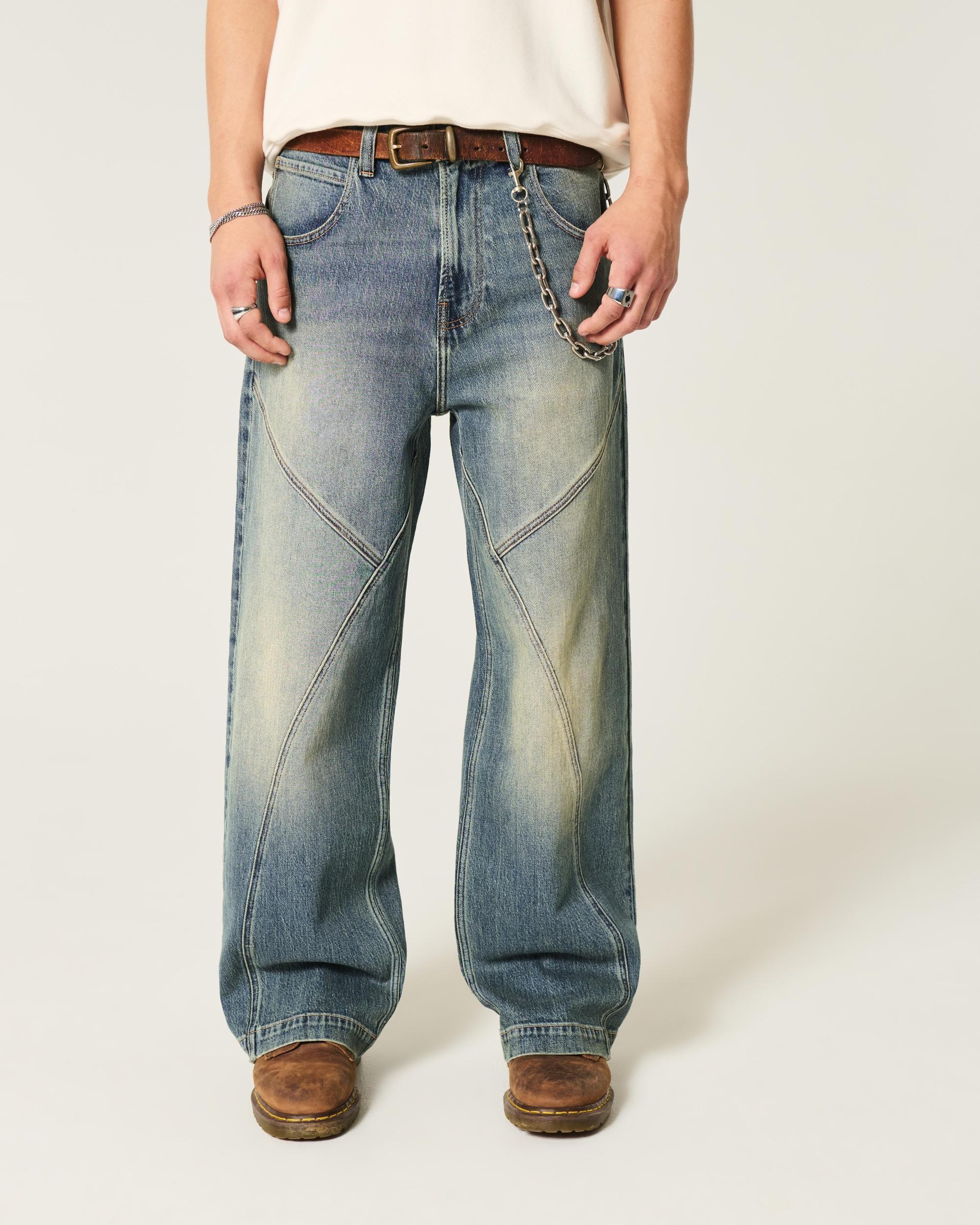 Medium Wash Seamed Super Baggy Jeans Product Image