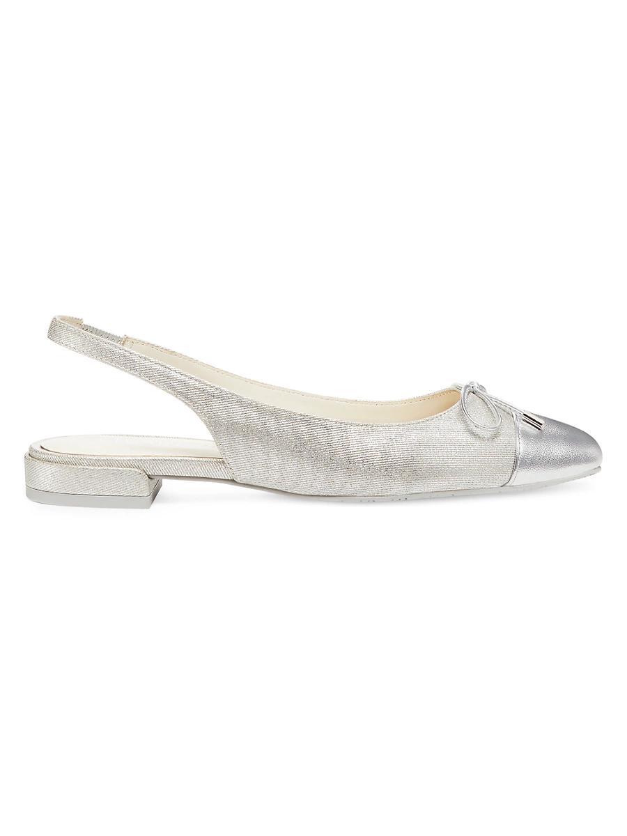 Womens Sleek Bow Metallic Linen Slingback Flats Product Image