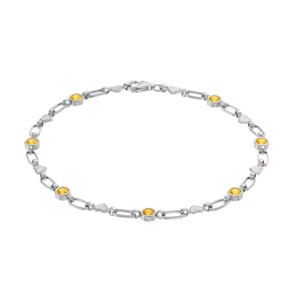 Kristen Kesho Sterling Silver Lab-Created Sapphire Heart Link Bracelet, Women's, Size: 7.5", Gold Tone Product Image