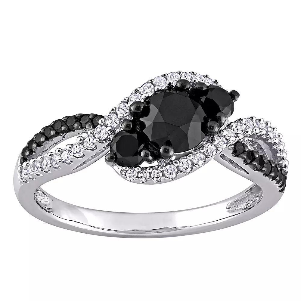 Stella Grace 10k White Gold 1 Carat T.W. Black & White Diamond 3-Stone Ring, Women's, Size: 8.50 Product Image