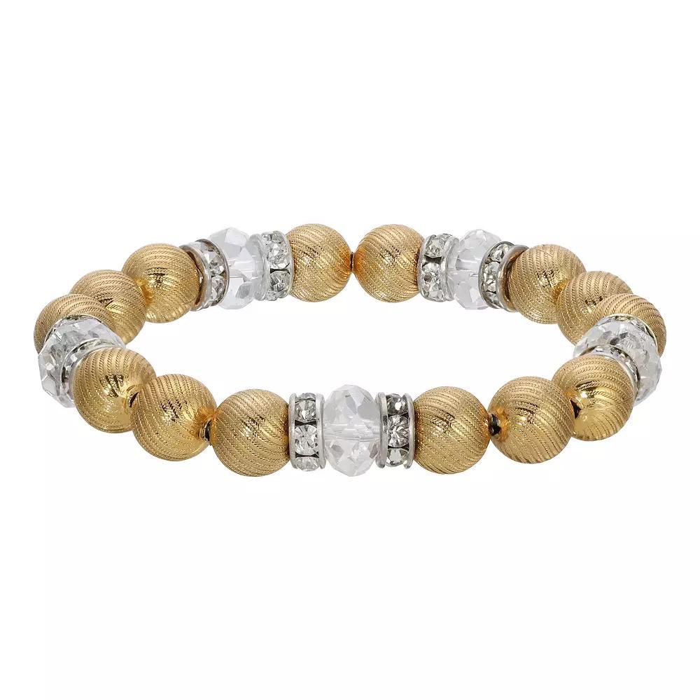 1928 Crystal Glass & Brass Beads Stretch Bracelet, Womens, Yellow Product Image