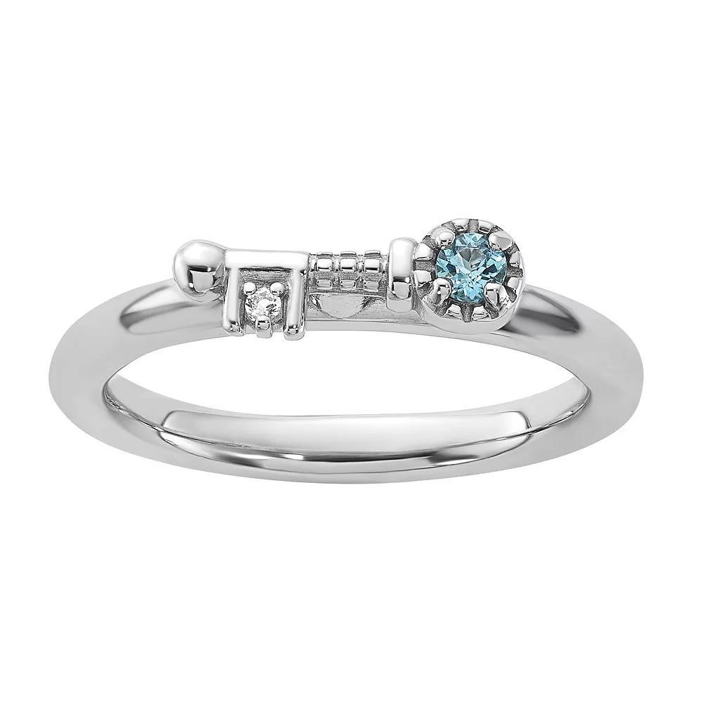 Stacks & Stones Sterling Silver Stackable Gemstone Key Ring, Women's, Size: 7, Blue Topaz Product Image