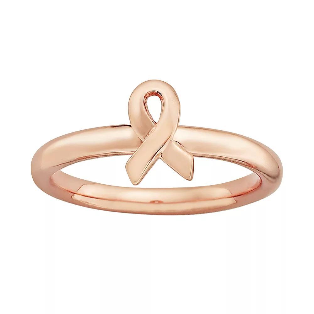 Stacks & Stones 14k Rose Gold Over Silver Breast Cancer Awareness Ribbon Stack Ring, Women's, Size: 9, Pink Product Image