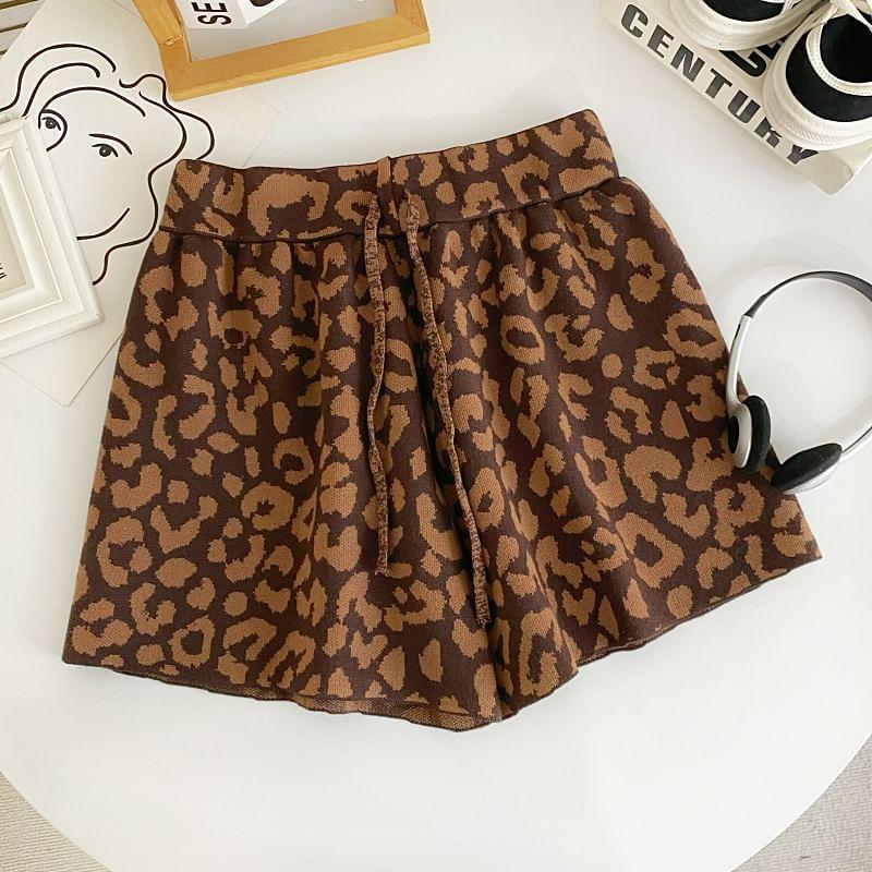 Leopard Print High Waist Shorts Product Image