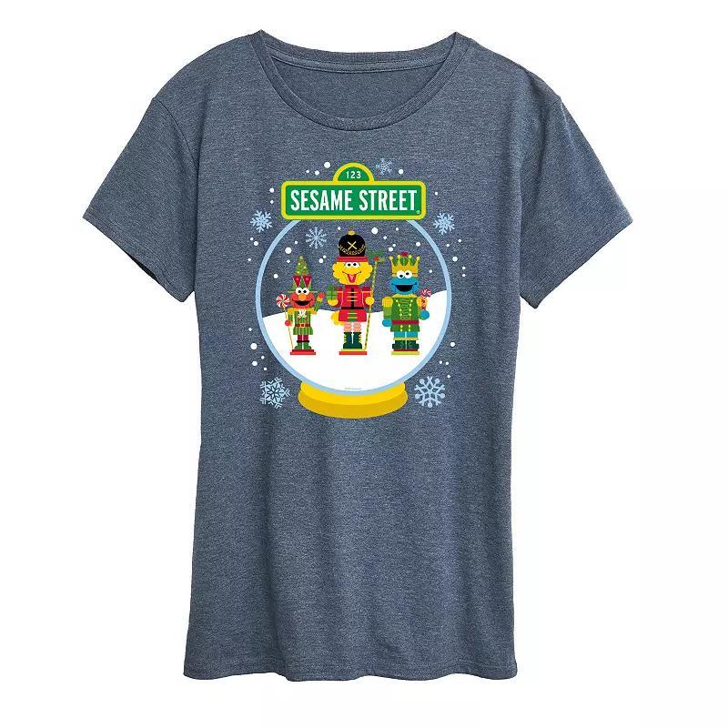 Womens Sesame Street Snow Globe Graphic Tee, Girls Grey Blue Product Image
