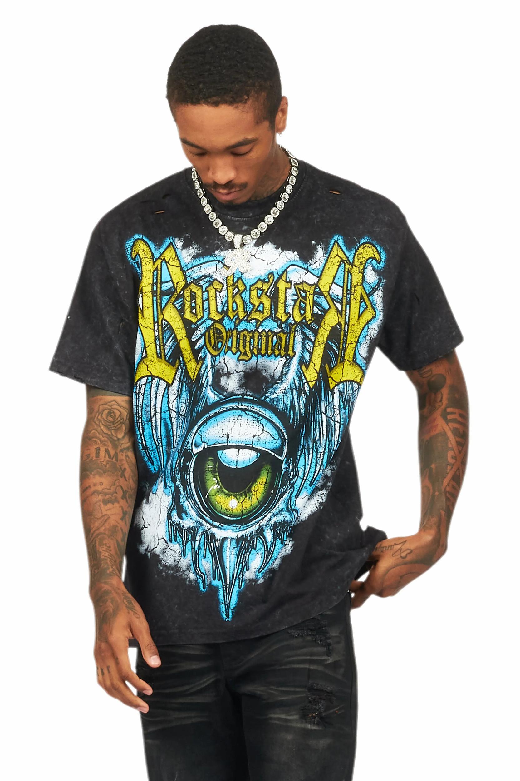 Fenton Vintage Black Oversized Graphic T-Shirt Male Product Image