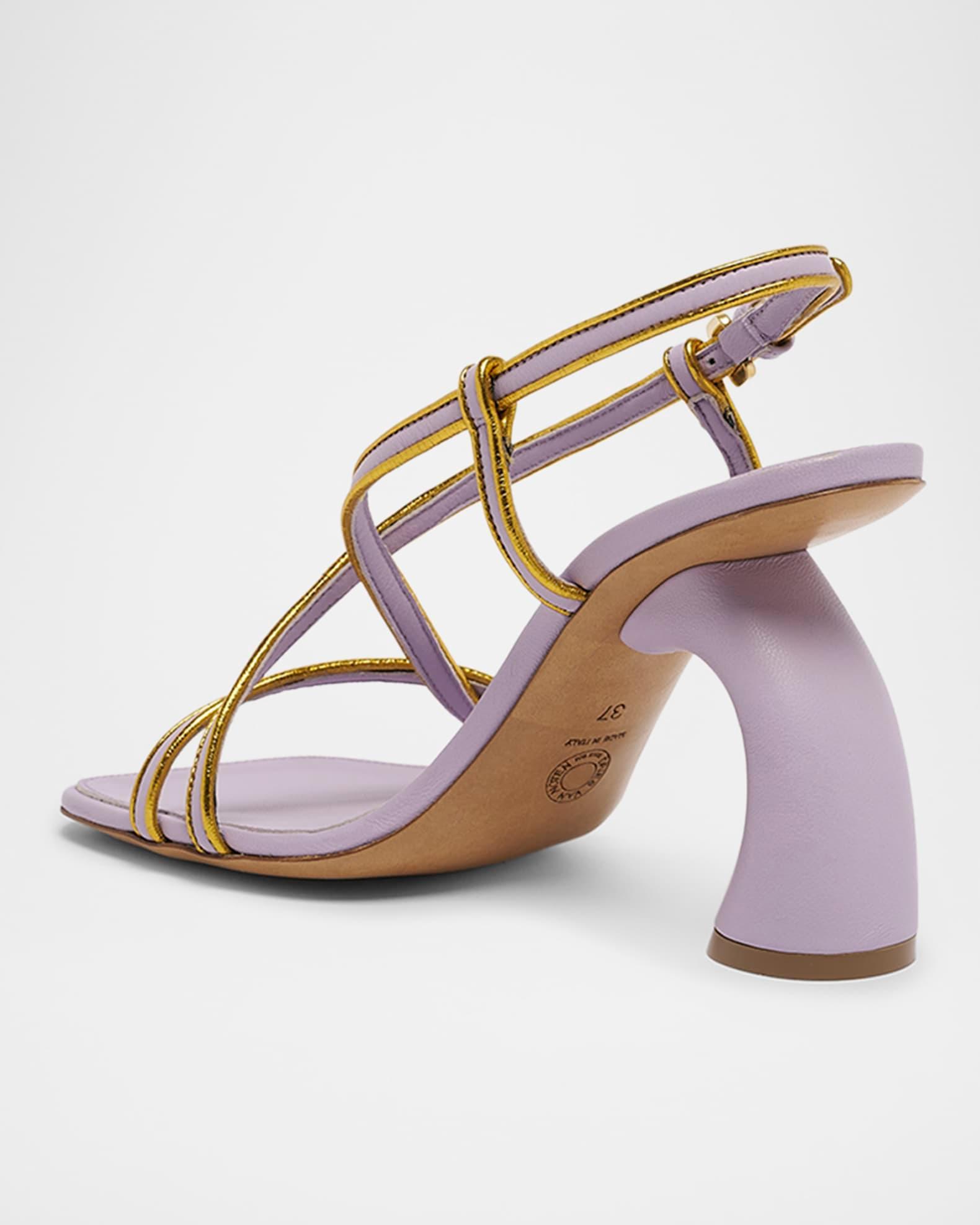 Strappy Curved-Heel Leather Sandals  Product Image