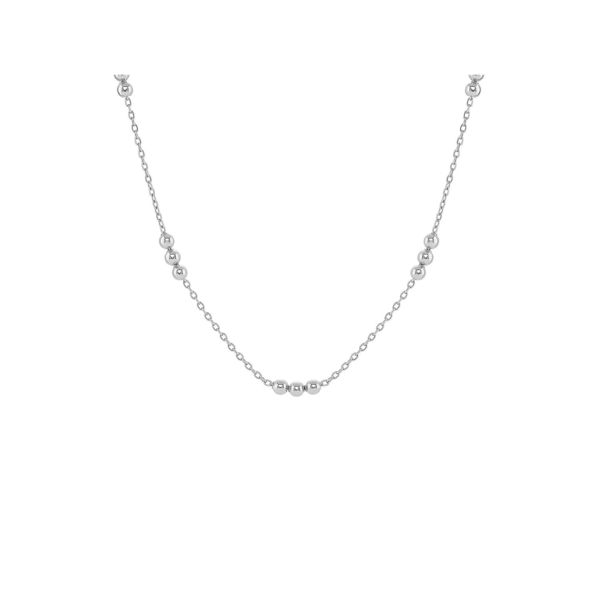 PRIMROSE Triple Polished Bead Station Cable Chain, Women's, Size: 18", Silver Tone Product Image